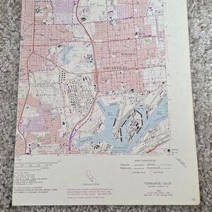 Vintage Torrance California Map Poster - Pink & Blue. Many Other Topo Maps Avail
